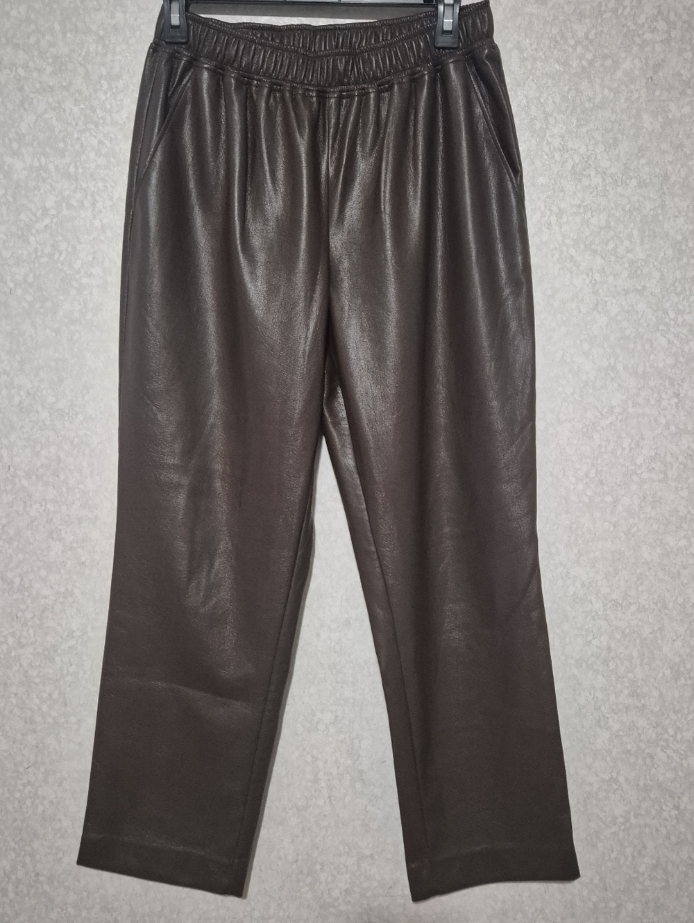 The Reset Brown Faux Leather Elastic Waist Pants ..Size:Large